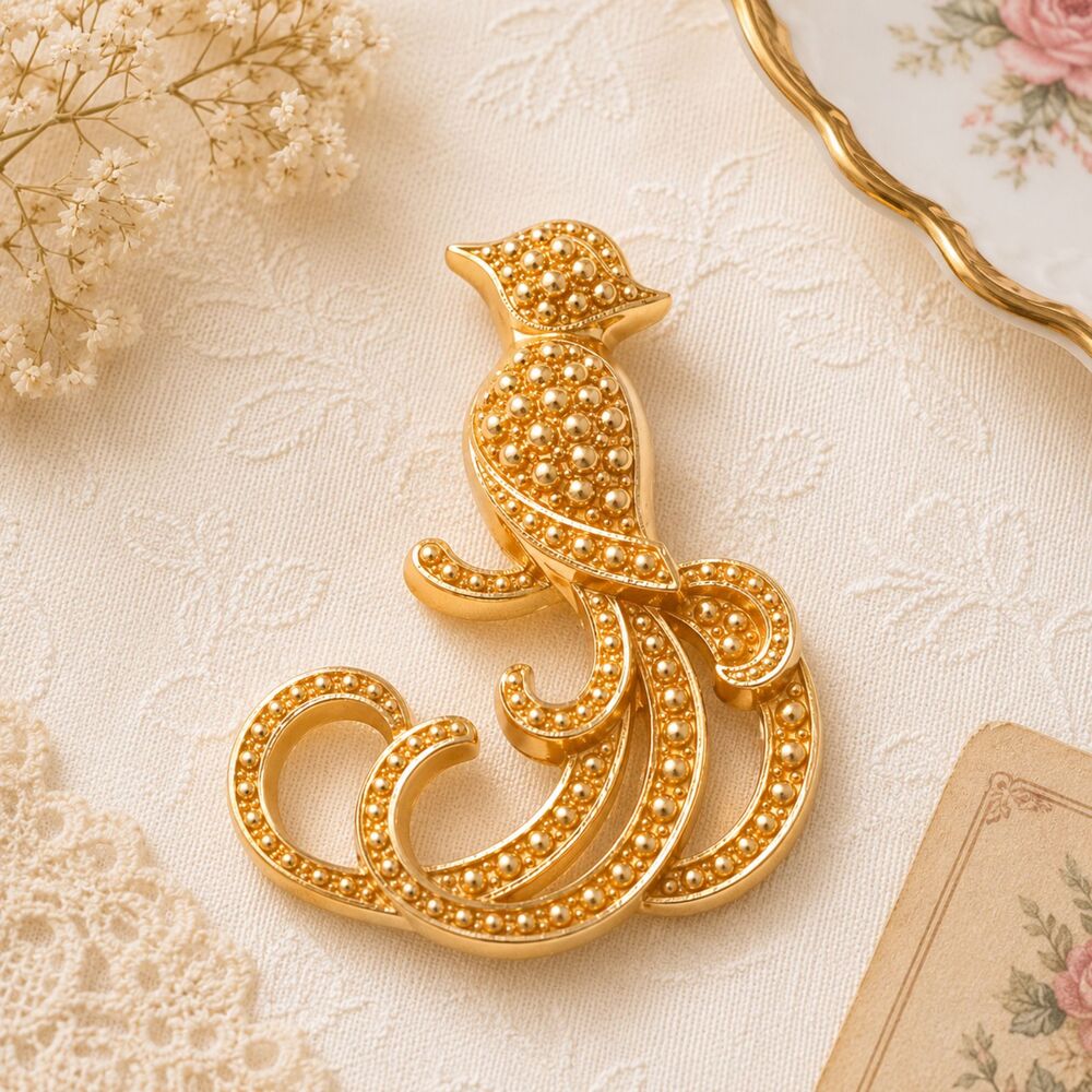 Vintage Gold Tone Bird of Paradise Figural Brooch Pin